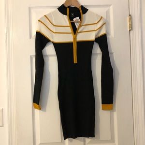 Ribbed Sweater Dress cream and Mustard